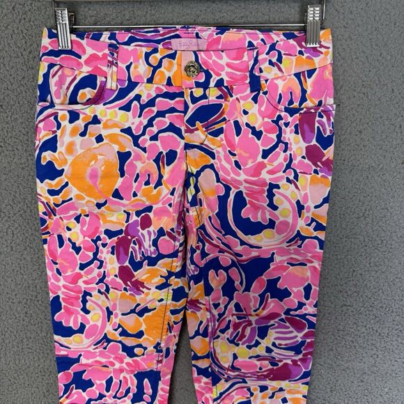 Lilly‎ Pulitzer Pants Womens Size 00 Pink Blue Callahan Chino Catch and Release - Picture 2 of 9